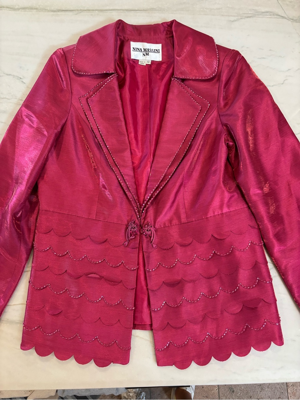 Vintage Massini Women's Shimmery Scalloped Fuchsia Blazer